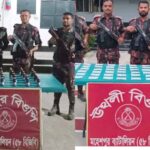 মহেশপুর সীমান্তে বিজিবির অভিযানে উদ্ধারকৃত ভারতীয় ওষুধ ও মাদকদ্রব্য সাজিয়ে রাখা দৃশ্য।